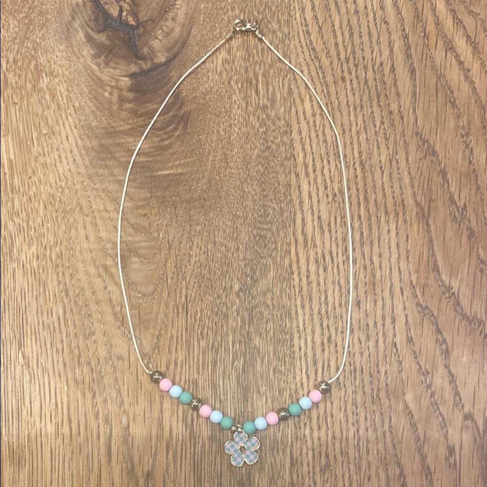 Pastel Beaded Necklace with Flower Pendant